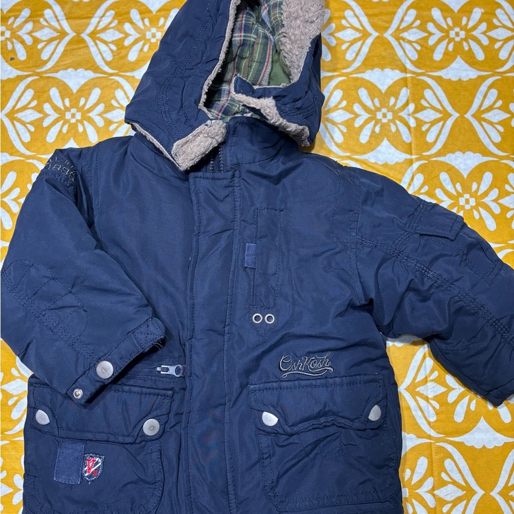 OshKosh B'gosh Gray Quilted Jacket with Plaid Lining
